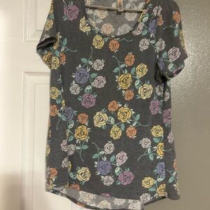 Classic grey large Lularoe top with different colors roses on the front and back